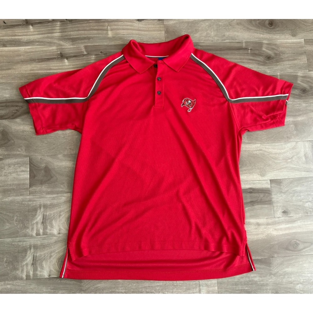 NFL Team Apparel Mens‎ Medium Red Tampa Bay Buccaneers Knit Polo shirt